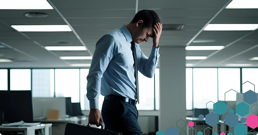 Frustrated employee leaving the office